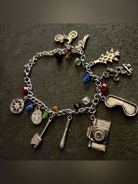 Silver Charm Bracelet with Multicolor Crystal Beads